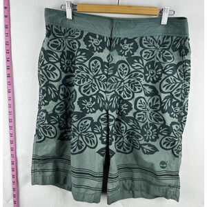 Timberland Men’s M Teal Floral Swim Shorts, Cotton-Poly Blend